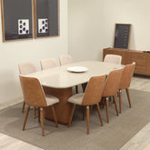 Conjunto de Jantar Mesa Retangular com Vidro Lintz com 8 Cadeiras Dakota - Off White c/ Caramelo