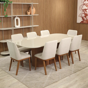 Conjunto de Jantar Mesa Retangular com Vidro 8 Cadeiras Kalina - Canella c/ Off White
