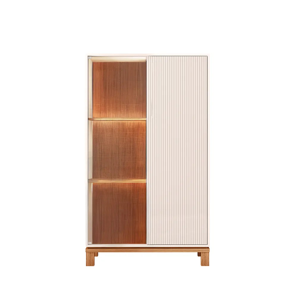 Cristaleira 2 Portas com Vidro e LED Capri 90 cm - Off White c/ Natural