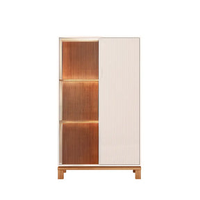 Cristaleira 2 Portas com Vidro e LED Capri 90 cm - Off White c/ Natural