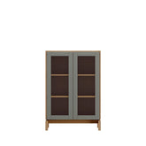 Cristaleira de Madeira Maciça 2 Portas com Vidro Canelado Amsterdã 80 cm - Natural c/ Verde