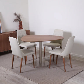 Conjunto de Jantar Mesa Orgânica Kalyx 4 Cadeiras Lara - Champanhe c/ Canella - PU Off White