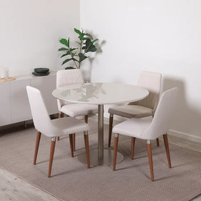 Conjunto de Jantar Mesa Redonda com Vidro Cloe 4 Cadeiras Lara - Champanhe c/ Off White