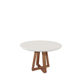 Mesa de Jantar Redonda c/ Vidro para 4 Lugares Bennett 115 cm - Natural c/ Off White