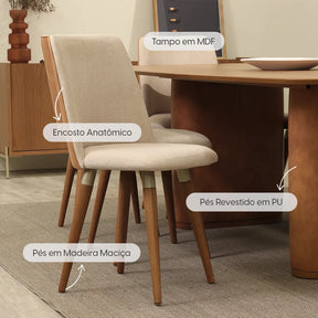 Conjunto de Jantar Mesa Retangular Lintz com 8 Cadeiras Dakota - Canella c/ Caramelo