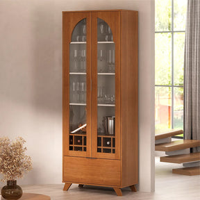 Cristaleira 2 Portas com Vidro Verona 70 cm - Mel c/ Off White