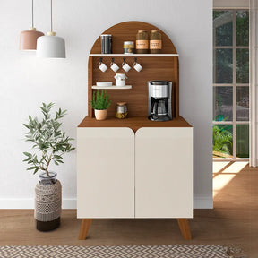 Buffet 2 Portas com Suporte de Xícaras para Sala e Cozinha Siena 80 cm - Natural c/ Off White