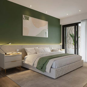 Conjunto 2 Mesas de Cabeceira 2 Gavetas com LED Yves 53 cm - Off White Fosco c/ Dourado