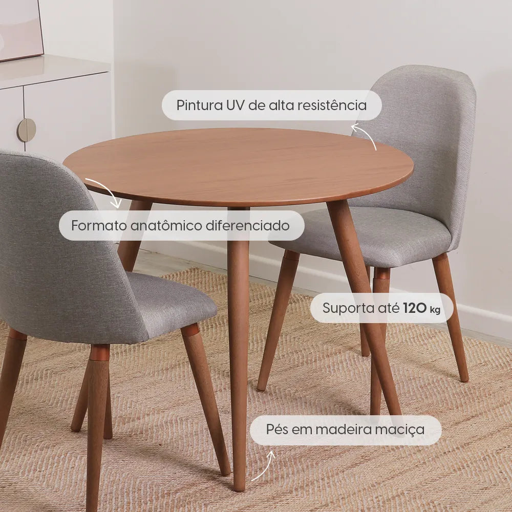 Conjunto de Jantar Mesa Redonda Ollie 2 Cadeiras New Drop - Natural c/ Cinza