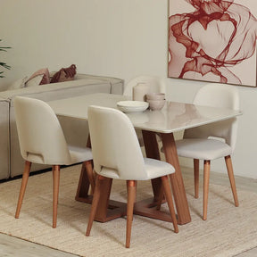 Mesa de Jantar Retangular c/ Vidro para 4 Lugares Avena 135 cm - Canella c/ Off White Fosco