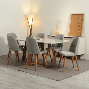 Mesa de Jantar Retangular c/ Vidro para 6 Lugares Avena 160 cm - Canella c/ Off White Fosco