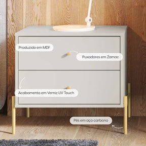 Conjunto 2 Mesas de Cabeceira com 2 Gavetas Jasper 64 cm - Branco c/ Dourado