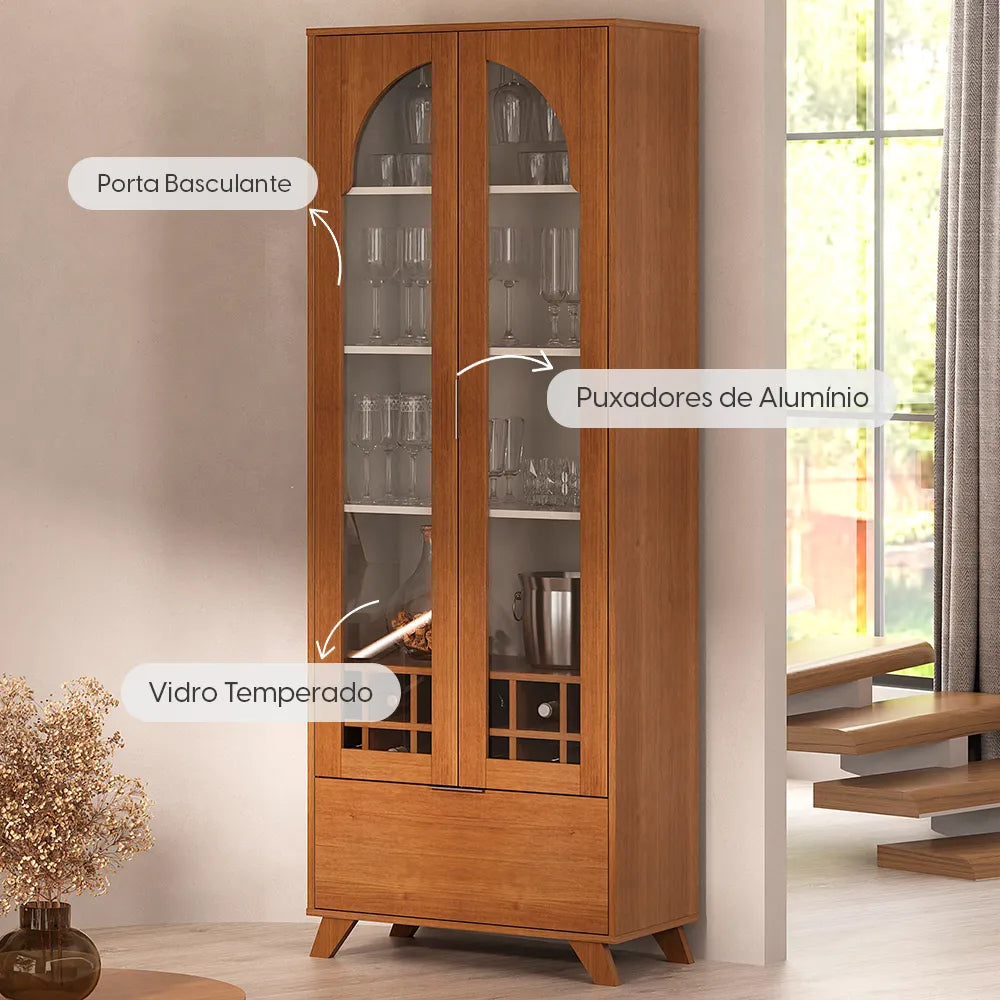 Cristaleira 2 Portas com Vidro Verona 70 cm - Mel c/ Off White