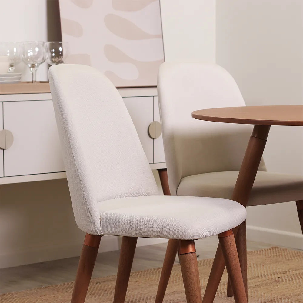 Conjunto de Jantar Mesa Redonda Ollie 4 Cadeiras New Drop - Natural c/ Off White