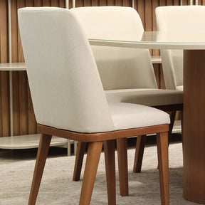 Conjunto de Jantar Mesa Retangular com Vidro 8 Cadeiras Kalina - Canella c/ Off White