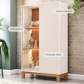 Cristaleira 2 Portas com Vidro e LED Capri 90 cm - Off White c/ Natural