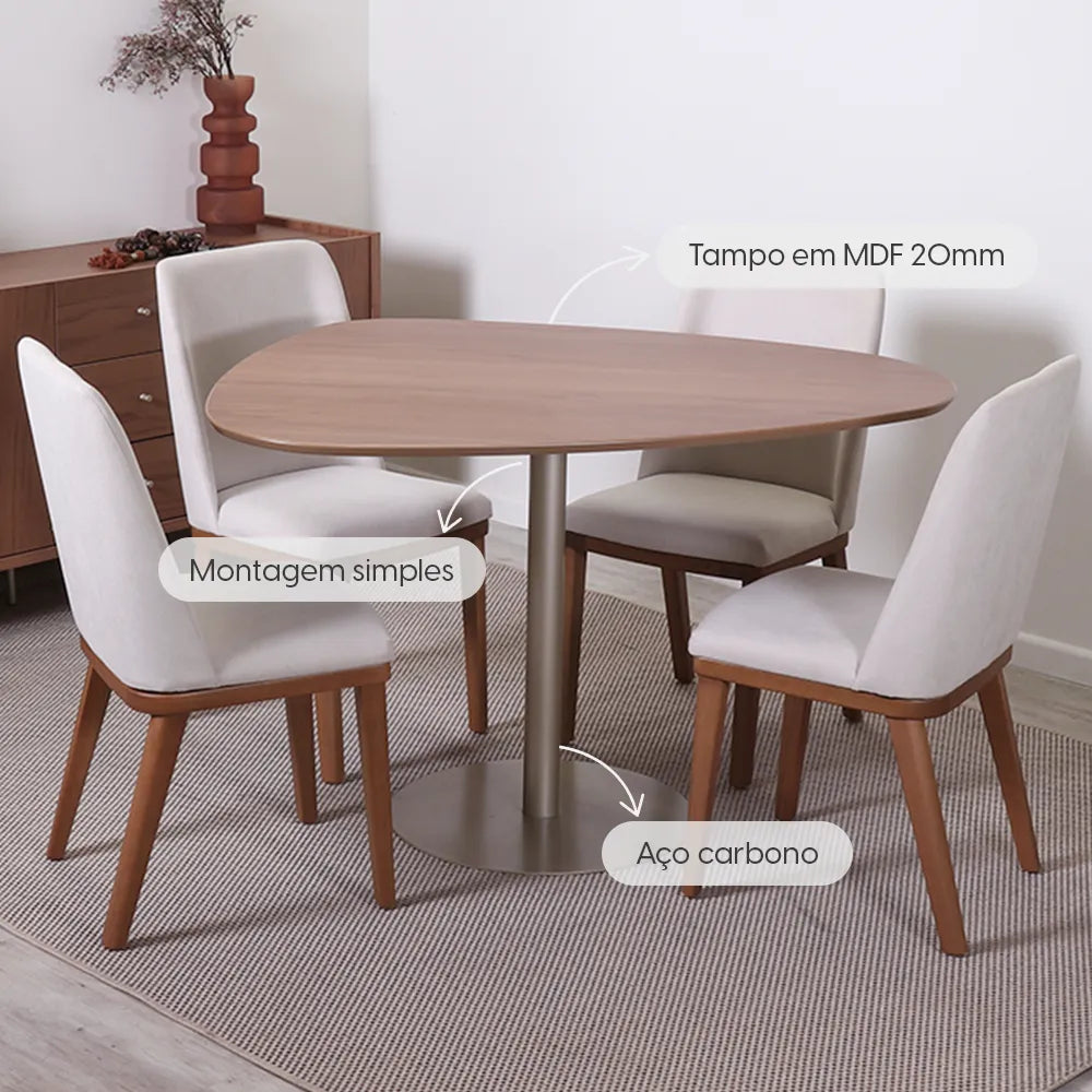 Mesa de Jantar Orgânica para 4 Lugares Kalyx 122 cm - Champanhe c/ Canella