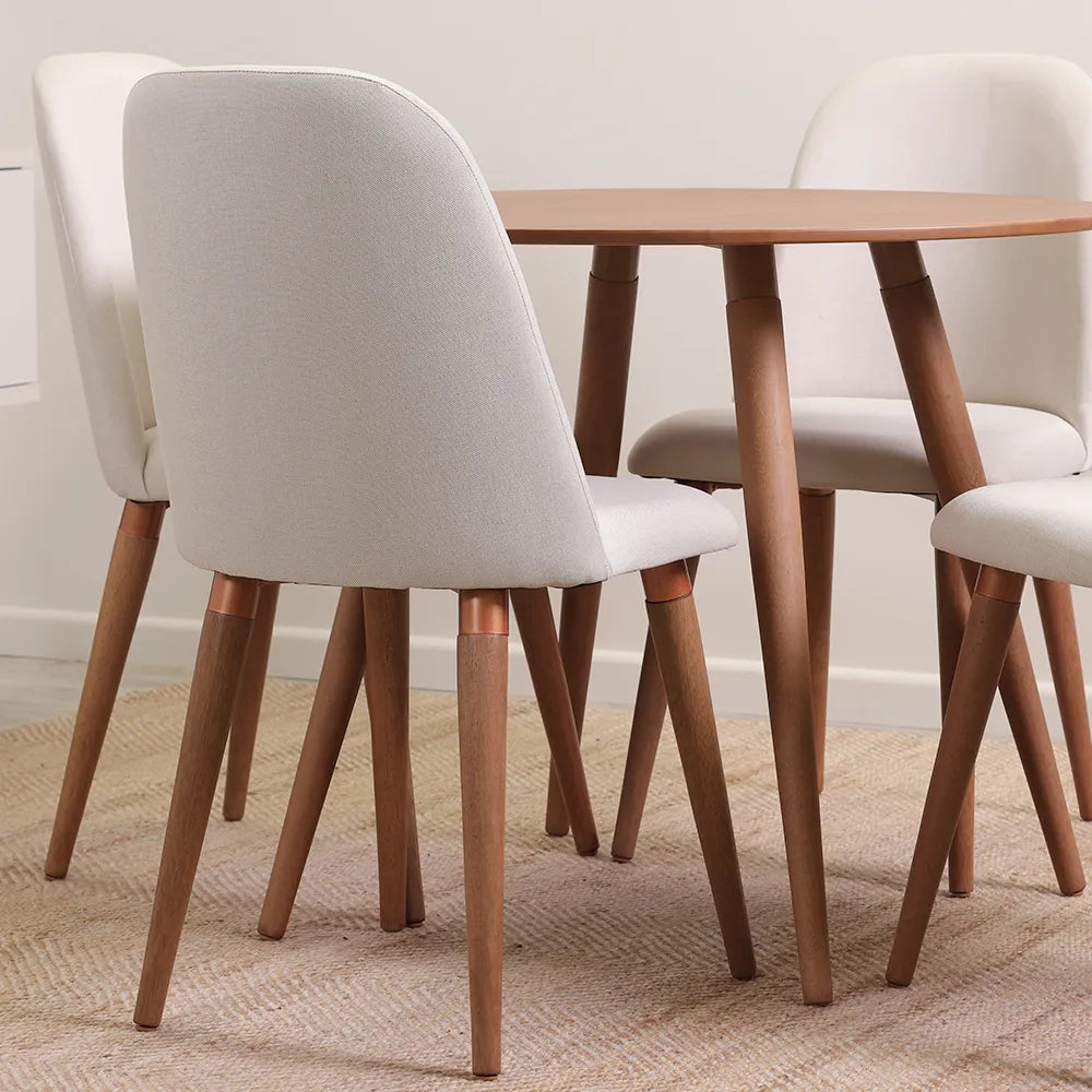 Conjunto de Jantar Mesa Redonda Ollie 4 Cadeiras New Drop - Natural c/ Off White