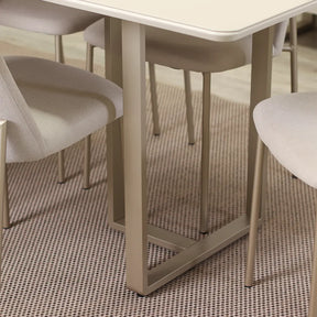 Conjunto de Jantar Mesa Retangular com Vidro Arcádia 6 Cadeiras Lucille - Champanhe c/ Off White