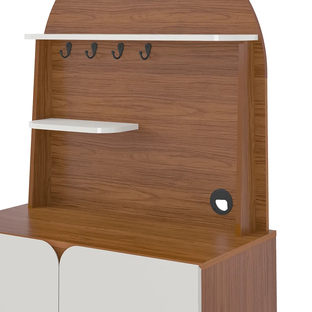 Buffet 2 Portas com Suporte de Xícaras para Sala e Cozinha Siena 80 cm - Natural c/ Off White