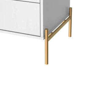 Conjunto 2 Mesas de Cabeceira e Cômoda 6 Gavetas Jasper - Branco c/ Dourado