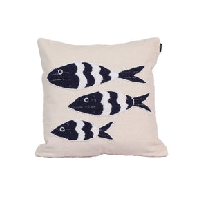 Kit com 2 Capas de Almofadas 1 Manta Maré - Cru c/ Azul