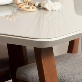 Mesa de Jantar Retangular c/ Vidro para 6 Lugares Bennett 180 cm - Natural c/ Off White