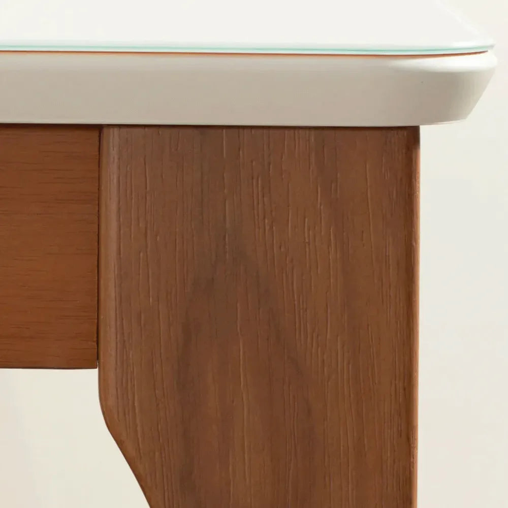 Mesa de Jantar Retangular c/ Vidro para 6 Lugares Ella 160 cm - Natural c/ Off White Fosco