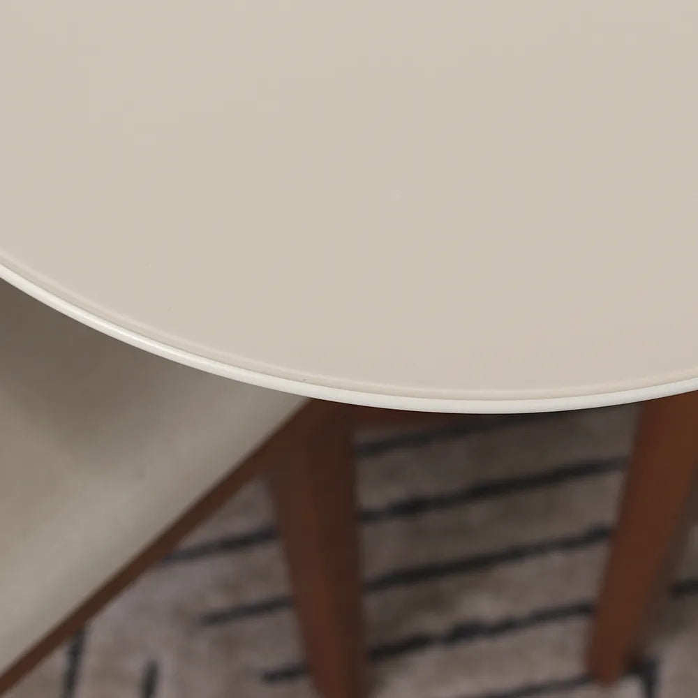 Conjunto de Jantar Mesa Redonda com Vidro 6 Cadeiras Kalina - Canella c/ Off White