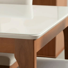 Mesa de Jantar Retangular c/ Vidro para 6 Lugares Ella 160 cm - Natural c/ Off White Fosco