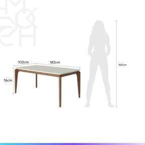 Mesa de Jantar Retangular c/ Vidro para 6 Lugares New Lauren 180 cm - Natural c/ Off White Fosco