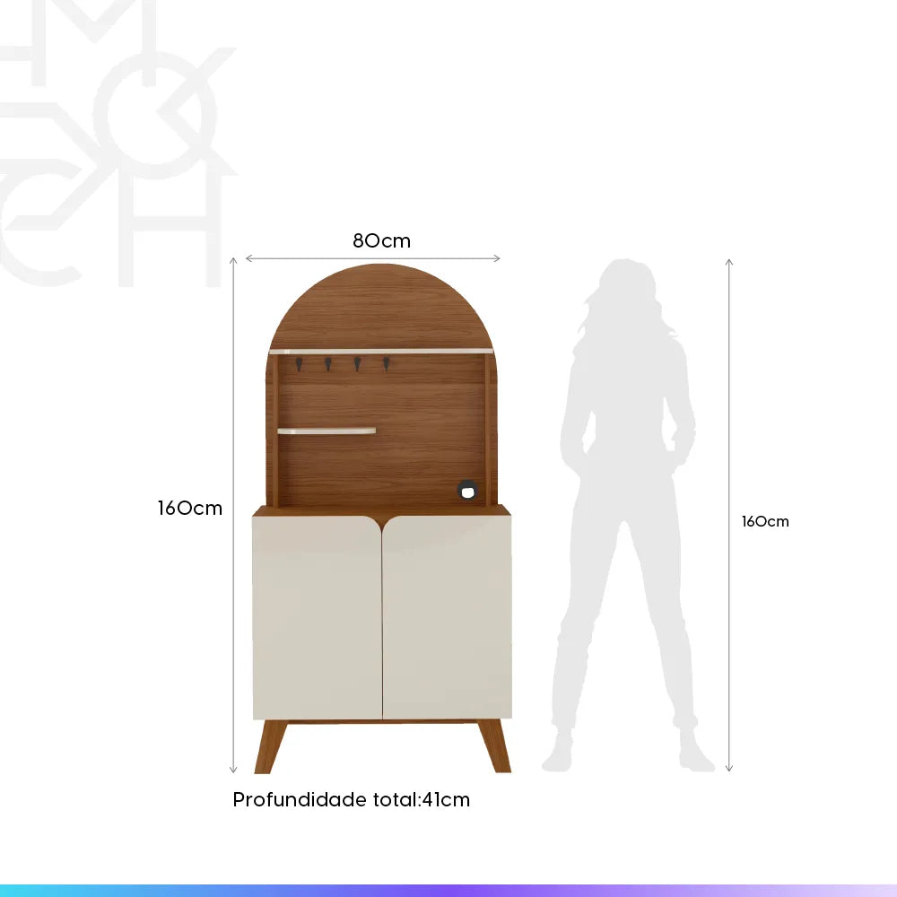 Buffet 2 Portas com Suporte de Xícaras para Sala e Cozinha Siena 80 cm - Natural c/ Off White