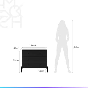 Conjunto 2 Mesas de Cabeceira e Cômoda 3 Gavetas Jasper - Preto Fosco