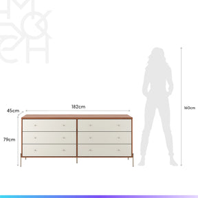 Conjunto 2 Mesas de Cabeceira e Cômoda 6 Gavetas Jasper - Off White Fosco c/ Canella - Champanhe