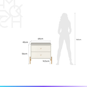 Conjunto 2 Mesas de Cabeceira com 2 Gavetas Jasper 64 cm - Off White Fosco c/ Dourado