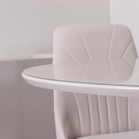 Conjunto de Jantar Mesa Redonda com Vidro Cloe 4 Cadeiras Lara - Champanhe c/ Off White