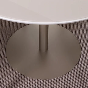 Conjunto de Jantar Mesa Redonda com Vidro Cloe 4 Cadeiras Lara - Champanhe c/ PU Off White