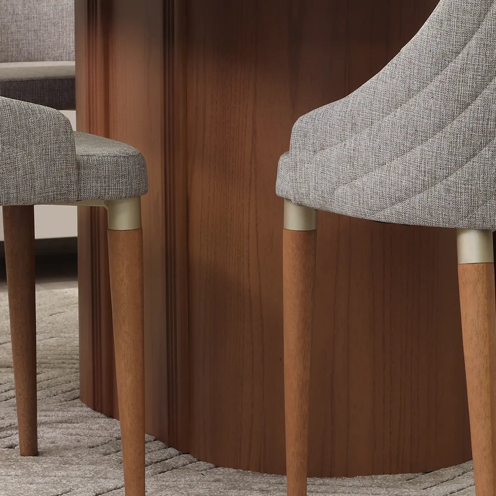 Conjunto de Jantar Mesa Retangular com Vidro Kalina 6 Cadeiras Evelyn - Canella c/ Cinza