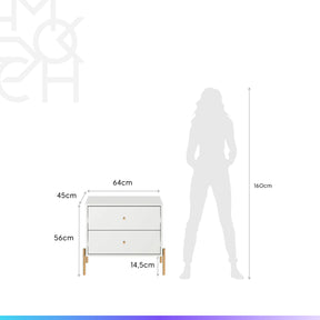 Conjunto 2 Mesas de Cabeceira com 2 Gavetas Jasper 64 cm - Branco c/ Dourado