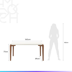 Mesa de Jantar Retangular c/ Vidro para 6 Lugares Donatella 160 cm - Off White Fosco c/ Natural