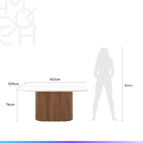 Mesa de Jantar Retangular c/ Vidro para 6 Lugares Kalina 160 cm - Off White Fosco c/ Canella