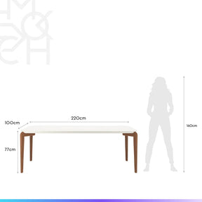 Mesa de Jantar Retangular c/ Vidro para 8 Lugares Donatella 219 cm - Off White Fosco c/ Natural