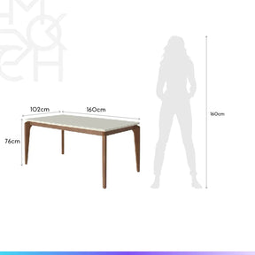 Mesa de Jantar Retangular c/ Vidro para 6 Lugares Addar 160 cm - Natural c/ Off White