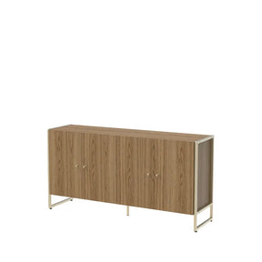 Balcão Buffet 4 Portas Aço com MDF Voss 146 cm - Freijó c/ Champanhe