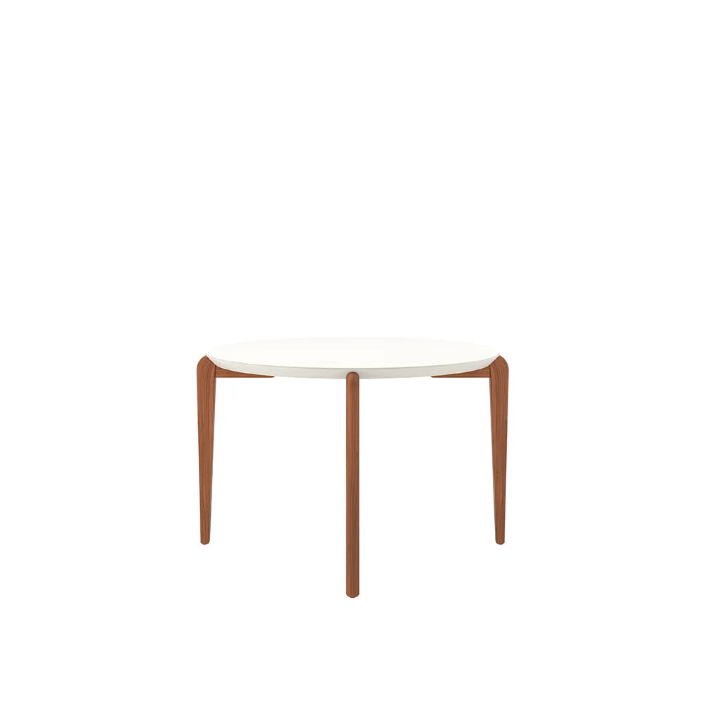 Mesa de Jantar Redonda c/ Vidro para 4 Lugares Donatella 115 cm - Off White Fosco c/ Natural