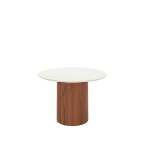 Mesa de Jantar Redonda c/ Vidro para 4 Lugares Kalina 115 cm - Off White Fosco c/ Canella