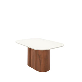 Mesa de Jantar Retangular c/ Vidro para 6 Lugares Kalina 160 cm - Off White Fosco c/ Canella