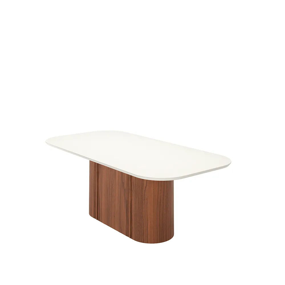 Mesa de Jantar Retangular c/ Vidro para 8 Lugares Kalina 219 cm - Off White Fosco c/ Canella
