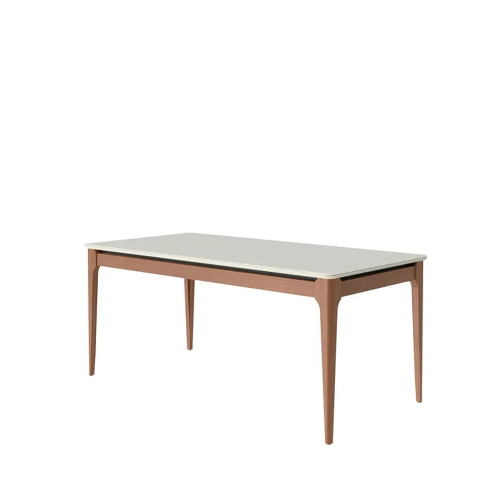 Mesa de Jantar Retangular c/ Vidro para 6 Lugares Addar 180 cm - Natural c/ Off White