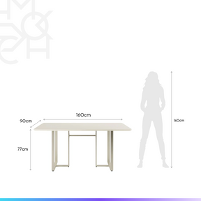 Mesa de Jantar Retangular com Vidro para 6 Lugares Arcádia 160 cm - Champanhe c/ Off White Fosco